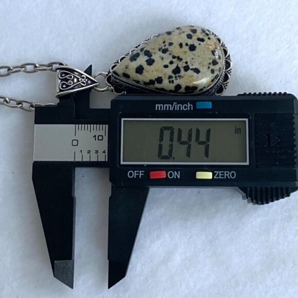 Artisan Silver Plated Bezel Set 2.46" Teardrop Dalmatian Jasper Pendant Necklace - Picture 15 of 16